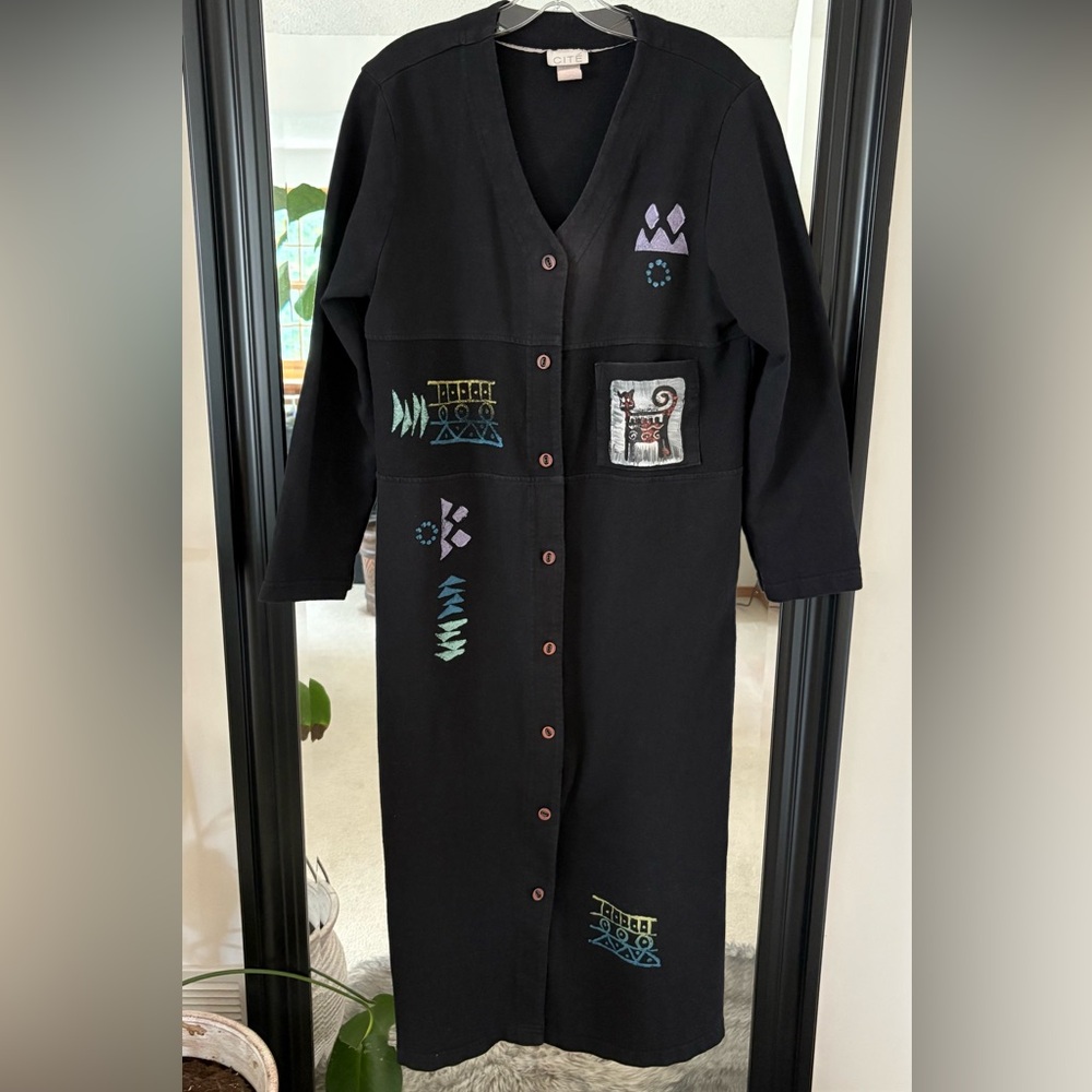 Black Hand Painted Long Cat Duster Jacket